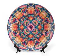 DWVSFJM Piatto decorativo colorato simmetrico della porcellana dell'osso della stampa del modello con il banco di mostra Piatto decorativo in ceramica Piatto rotondo della porcellana del piatto della