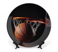 DWVSFJM Piatto decorativo della porcellana dell'osso della stampa del basket con il banco di mostra piatto decorativo in ceramica piatto rotondo della porcellana del piatto della cena di arte mestieri