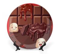 DWVSFJM Piatto decorativo della porcellana dell'osso della stampa del cioccolato del fumetto con il banco di mostra Piatto decorativo in ceramica Piatto rotondo della porcellana della cena di arte