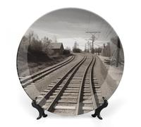 DWVSFJM Piatto decorativo della porcellana dell'osso della stampa della pista del treno con il banco di mostra Piatto decorativo in ceramica Piatto rotondo della porcellana della cena di arte mestieri