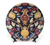 DWVSFJM Piatto decorativo disegnato a mano della porcellana dell'osso della stampa del melograno con il banco di mostra Piatto decorativo in ceramica Piatto rotondo della porcellana della cena di arte