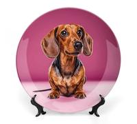 DWVSFJM Piatto decorativo in porcellana Bone China con stampa di bassotto Weiner con espositore piatto decorativo in ceramica piatto rotondo in porcellana piatto da pranzo artigianato artistico per