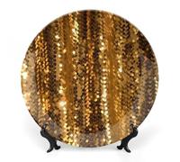 DWVSFJM Piatto decorativo in porcellana con paillettes dorate con stampa in porcellana con espositore piatto decorativo in ceramica piatto rotondo in porcellana da pranzo artigianato artistico per