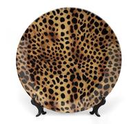 DWVSFJM Piatto decorativo in porcellana con stampa animalier leopardo con espositore piatto decorativo in ceramica piatto rotondo in porcellana piatto da pranzo artigianato artistico per decorazione
