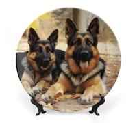DWVSFJM Piatto decorativo in porcellana con stampa di cane pastore tedesco, con espositore, piatto decorativo in ceramica, piatto rotondo in porcellana, per decorazione da appendere alla parete, 17,8
