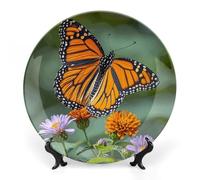 DWVSFJM Piatto decorativo in porcellana con stampa di farfalle monarca con espositore piatto decorativo in ceramica piatto rotondo in porcellana piatto da pranzo artistico artigianato per decorazione