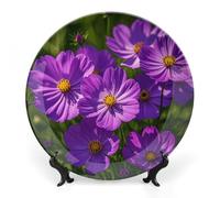 DWVSFJM Piatto decorativo in porcellana con stampa di fiori viola con espositore piatto decorativo in ceramica piatto rotondo in porcellana piatto da pranzo artigianato artistico per decorazione da