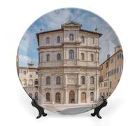 DWVSFJM Piatto decorativo in porcellana con stampa di piccole città italiane con espositore piatto decorativo in ceramica piatto rotondo in porcellana piatto da pranzo artigianato artistico per
