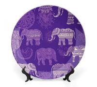 DWVSFJM Piatto decorativo in porcellana con stampa elefante viola Bone China con espositore piatto decorativo in ceramica piatto rotondo in porcellana piatto da pranzo artigianato artistico per