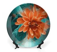 DWVSFJM Piatto decorativo in porcellana con stampa floreale e foglia di tè con espositore piatto decorativo in ceramica piatto rotondo in porcellana piatto da pranzo artigianato artistico per