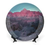 DWVSFJM Piatto decorativo in porcellana con stampa Grand Canyon Bone China con espositore piatto decorativo in ceramica piatto rotondo in porcellana da pranzo artigianato artistico per decorazione da