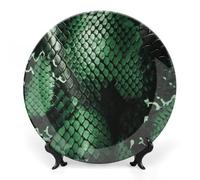 DWVSFJM Piatto decorativo in porcellana con stampa in pelle di serpente verde con espositore piatto decorativo in ceramica piatto rotondo in porcellana piatto da pranzo artigianato artistico per