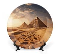 DWVSFJM Piatto decorativo in porcellana ossea con stampa del deserto dell'Africa piramide con espositore piatto decorativo in ceramica piatto rotondo in porcellana piatto da pranzo artigianato