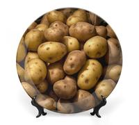 DWVSFJM Piatto decorativo in porcellana ossea con stampa di patate da giardino con espositore piatto decorativo in ceramica piatto rotondo in porcellana piatto da pranzo artigianato artistico per