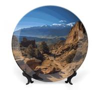DWVSFJM Pikes Peak Colorado Stampa Bone China Piatto Decorativo Con Espositore Piatto Decorativo In Ceramica Porcellana Rotondo Piatto Da Pranzo Artigianato Artigianato Per Decorazione Da Parete 25,