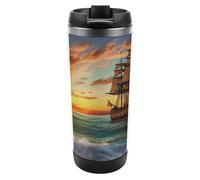 DWVSFJM Pirate Ship in The Sunset Bicchiere isolato in acciaio inossidabile Doppia parete Vuoto Tazza da viaggio isolata Tazza in metallo Tazza di grande capacità Tazza da caffè riutilizzabile con
