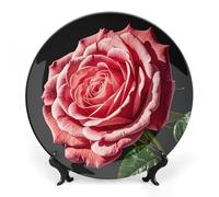 DWVSFJM Rose Flower of Many Fans Stampa Bone China Piatto Decorativo Con Espositore Piatto Decorativo Ceramica Porcellana Rotondo Piatto da Cena Artigianato Artigianato Per Decorazione Da Parete 10