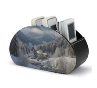 DWVSFJM - Scatola portaoggetti in pelle PU per telecomando, paesaggio invernale nelle Alpi bavaresi, scatola organizer per telecomando con 5 scomparti, supporto per telecomando