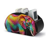 DWVSFJM - Scatola portaoggetti per telecomando, in pelle PU, design con elefanti colorati, con 5 scomparti, supporto per controllo delle emozioni, per soggiorno, camera da letto, ufficio