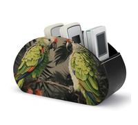 DWVSFJM - Scatola portaoggetti per telecomando in pelle PU per coppie, pappagallo, verde oliva, 5 scomparti, supporto per controllo delle emozioni, per soggiorno, camera da letto, ufficio