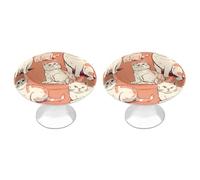 DWVSFJM Set di 2 pomelli per armadietti a forma di gatto con diverse posizioni, per cassetti da cucina, in acciaio inox, maniglie rotonde moderne per cassettiera, con motivo stampato carino