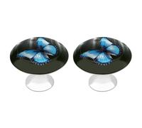 DWVSFJM Set di 2 pomelli per armadietti blu Buteerfly per cassetti della cucina, in acciaio inox, maniglie rotonde moderne per cassettiera, con stampa carina, manopole per guardaroba