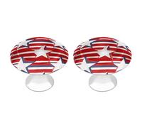DWVSFJM Set di 2 pomelli per armadietti con bandiera a stella rossa e bianca, set di 2 pomelli per cassetti da cucina, in acciaio inox, maniglie rotonde moderne per comò e maniglie rotonde con stampa