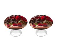 DWVSFJM Set di 2 pomelli per armadietti con rose e bicchieri da vino, per cassetti da cucina, in acciaio inox, maniglie rotonde moderne per cassettiera, con stampa carina, manopole per guardaroba
