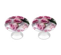 DWVSFJM Set di 2 pomelli per armadietti con rose rosa, per cassetti della cucina, in acciaio inox, maniglie rotonde moderne per cassettiera, con stampa carina, manopole per guardaroba