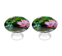 DWVSFJM Set di 2 pomelli per armadietti da giardino a forma di fiore di loto per cassetti da cucina, in acciaio inox, maniglie rotonde moderne per cassettiera, con stampa carina, manopole per
