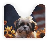 DWVSFJM Shih Tzu - Tappeto da bagno a forma di U con cane e fiori, 40,6 x 50,8 cm, assorbente, ad asciugatura rapida, antiscivolo, facile da pulire, per vasca da bagno e lavandino