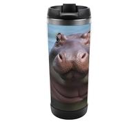 DWVSFJM Simpatico ippopotamo isolato Tumbler in acciaio inossidabile doppia parete vuoto tazza da viaggio isolata tazza di metallo tazza di grande capacità tazza da caffè riutilizzabile con coperchio