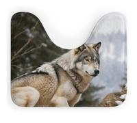 DWVSFJM Snow Mountain - Tappeto da bagno a forma di U con lupo selvatico, 40 x 50 cm, assorbente, ad asciugatura rapida, antiscivolo, facile da pulire, per vasca da bagno e lavandino