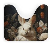 DWVSFJM Tappeto da bagno a forma di U con coniglio e fiori, 40,6 x 50,8 cm, assorbente, ad asciugatura rapida, antiscivolo, facile da pulire, per vasca da bagno e lavandino