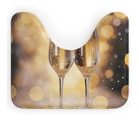 DWVSFJM Tappeto da bagno a forma di U con due bicchieri di champagne, 40,6 x 50,8 cm, assorbente, ad asciugatura rapida, antiscivolo, facile da pulire, per vasca da bagno e lavandino