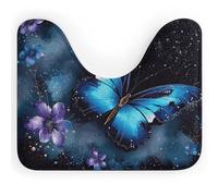 DWVSFJM Tappeto da bagno a forma di U con farfalla blu, 40,6 x 50,8 cm, assorbente, ad asciugatura rapida, antiscivolo, facile da pulire, per vasca da bagno e lavandino