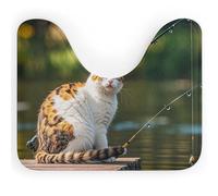 DWVSFJM Tappeto da bagno a forma di U con gatto pescatore, 40,6 x 50,8 cm, assorbente, ad asciugatura rapida, antiscivolo, facile da pulire, tappetino per vasca da bagno e lavandino
