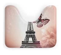 DWVSFJM Tappeto da bagno a forma di U con Parigi e farfalle, 40,6 x 50,8 cm, assorbente, ad asciugatura rapida, antiscivolo, facile da pulire, per vasca da bagno e lavandino