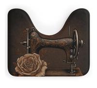 DWVSFJM Tappeto da bagno a forma di U con rose e macchina da cucire, 40,6 x 50,8 cm, assorbente, ad asciugatura rapida, antiscivolo, facile da pulire, per vasca da bagno e lavandino