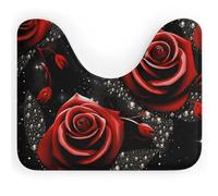 DWVSFJM Tappeto da bagno a forma di U con rose rosse e stelle, 40,6 x 50,8 cm, assorbente, ad asciugatura rapida, antiscivolo, facile da pulire, per vasca da bagno e lavandino