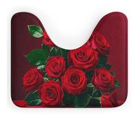 DWVSFJM Tappeto da bagno a forma di U rosso e rose, 40,6 x 50,8 cm, assorbente, ad asciugatura rapida, antiscivolo, facile da pulire, per vasca da bagno e lavandino