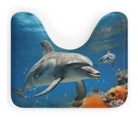 DWVSFJM Tappeto da bagno blu a forma di U con delfini, 40,6 x 50,8 cm, assorbente, ad asciugatura rapida, antiscivolo, facile da pulire, per vasca da bagno e lavandino