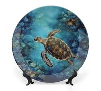 DWVSFJM Tartaruga Stampa Bone China Piatto Decorativo Con Espositore Ceramica Piatto Decorativo Porcellana Rotondo Piatto da Cena Artigianato Artigianato Per Parete Appeso Decorazione 8