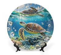 DWVSFJM Tartarughe marine Pittura Stampa Bone China Piatto Decorativo Con Espositore Piatto Decorativo In Ceramica Porcellana Piatto Rotondo Cena Artigianato Artigianato Per Decorazione Da Parete 6
