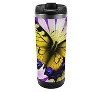 DWVSFJM Tazza da viaggio sottovuoto a doppia parete in acciaio inossidabile con farfalla e fiore a molla Tazza da viaggio isolata Tazza in metallo di grande capacità Tazza da caffè riutilizzabile con