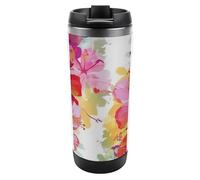 DWVSFJM Tazza da viaggio sottovuoto a doppia parete in acciaio inossidabile con stampa floreale hawaiana Tazza da viaggio isolata Tazza in metallo di grande capacità Tazza da caffè riutilizzabile con