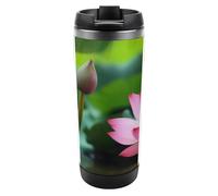 DWVSFJM Tazza da viaggio sottovuoto a doppia parete in acciaio inox con fiore di loto da giardino Tazza da viaggio isolata Tazza in metallo di grande capacità Tazza da caffè riutilizzabile con