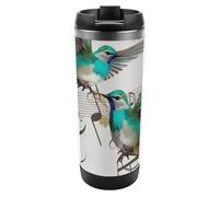 DWVSFJM Teal Birds Nota musicale Bicchiere isolato in acciaio inox doppia parete vuoto tazza da viaggio isolata tazza in metallo tazza di grande capacità tazza da caffè riutilizzabile con coperchio