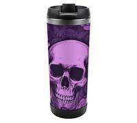DWVSFJM Teschi viola e rose bicchiere isolato in acciaio inossidabile doppia parete sottovuoto tazza da viaggio isolata tazza in metallo tazza di grande capacità tazza da caffè riutilizzabile con