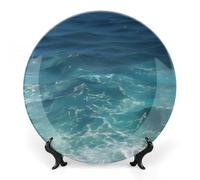 DWVSFJM The Deep Blue Sea Print Bone China Piatto Decorativo Con Espositore Piatto Decorativo In Ceramica Porcellana Rotondo Piatto Da Pranzo Artigianato Artigianato Per Decorazione Da Parete 6